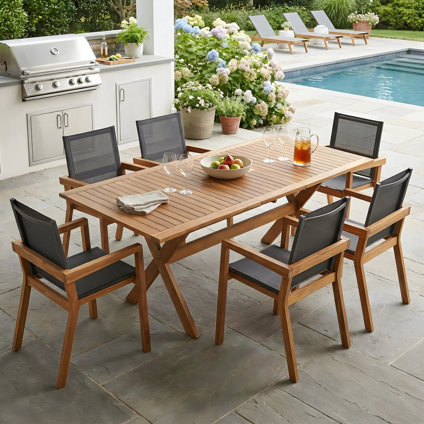 7-Piece Acacia Wood Outdoor Dining Set by HouseOfZazla