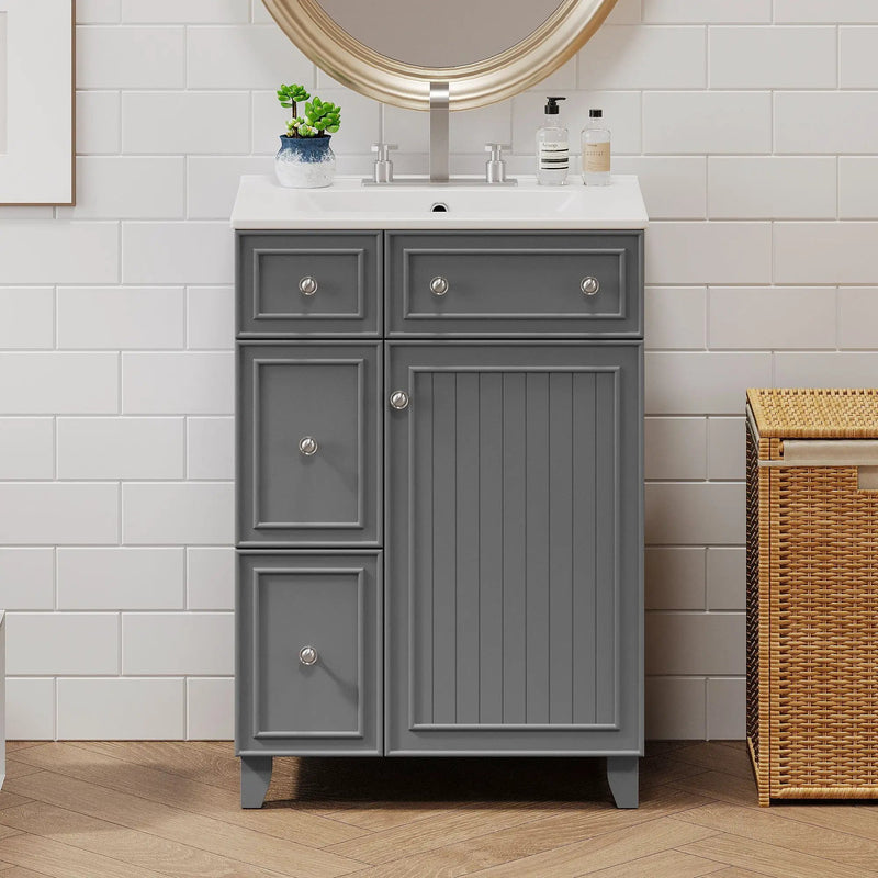 Transitional Style Bathroom Vanity Cabinet With Ceramic Sink by Unique Piece Furniture
