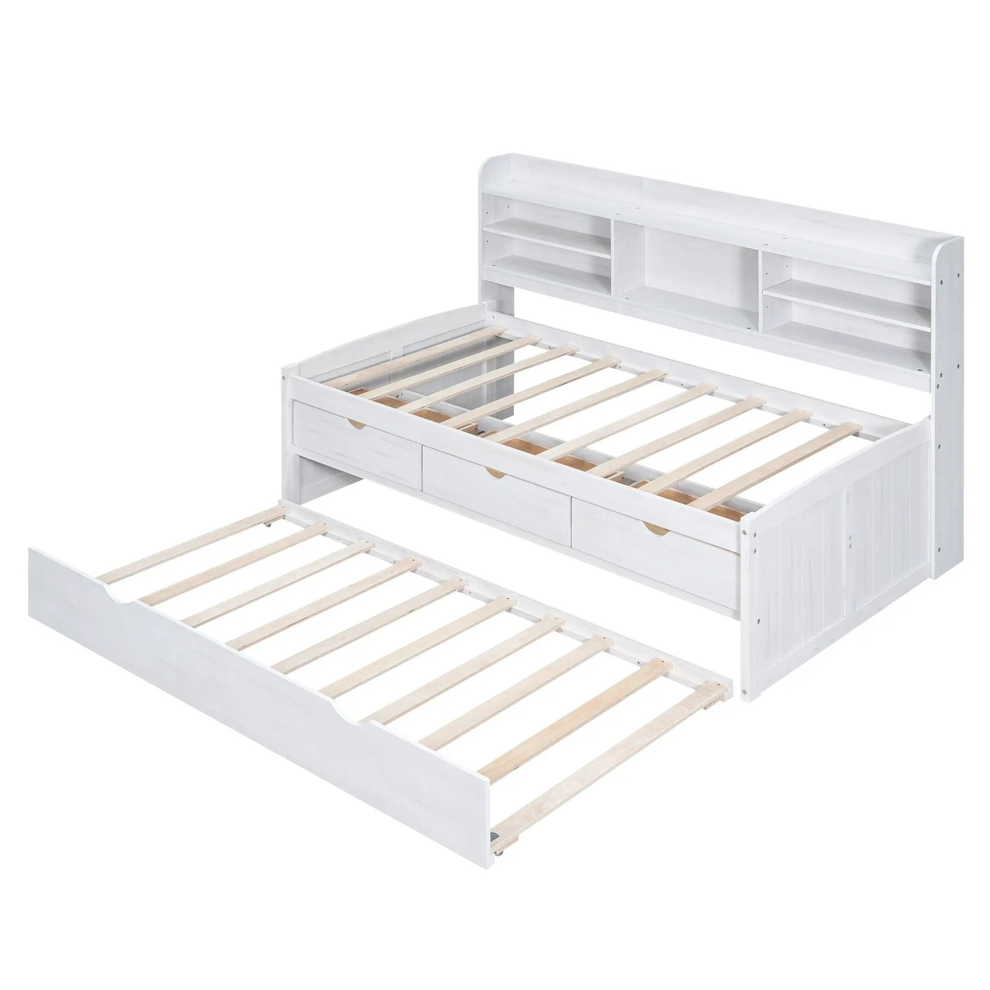 Captain Bed With Built In Bookshelves, 3 Storage Drawers, And Trundle by HouseOfZazla