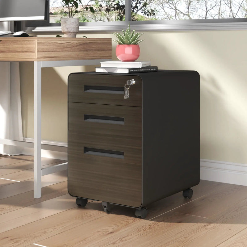 3-Drawer Mobile File Cabinet With Lock, On Casters, Holds A4/Letter Files by Unique Piece Furniture