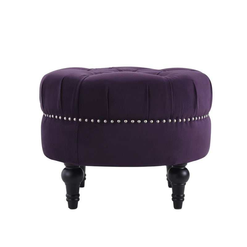 Dawn - Tufted Round Ottoman Nailhead Accents - Purple by Unique Piece Furniture