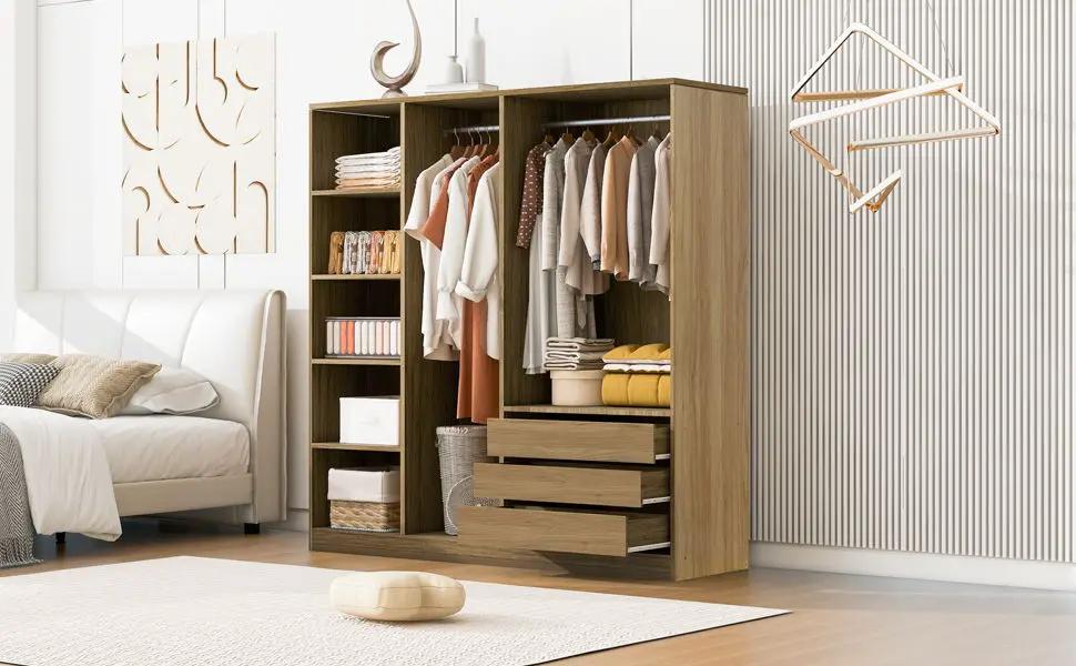 Doorless Storage Wardrobe For Dedroom With Shelves And 3 Drawers by HouseOfZazla