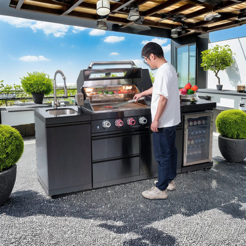 46-Inch 4-Burner Stainless Steel Gas Outdoor Kitchen Barbecue Island Grill by HouseOfZazla