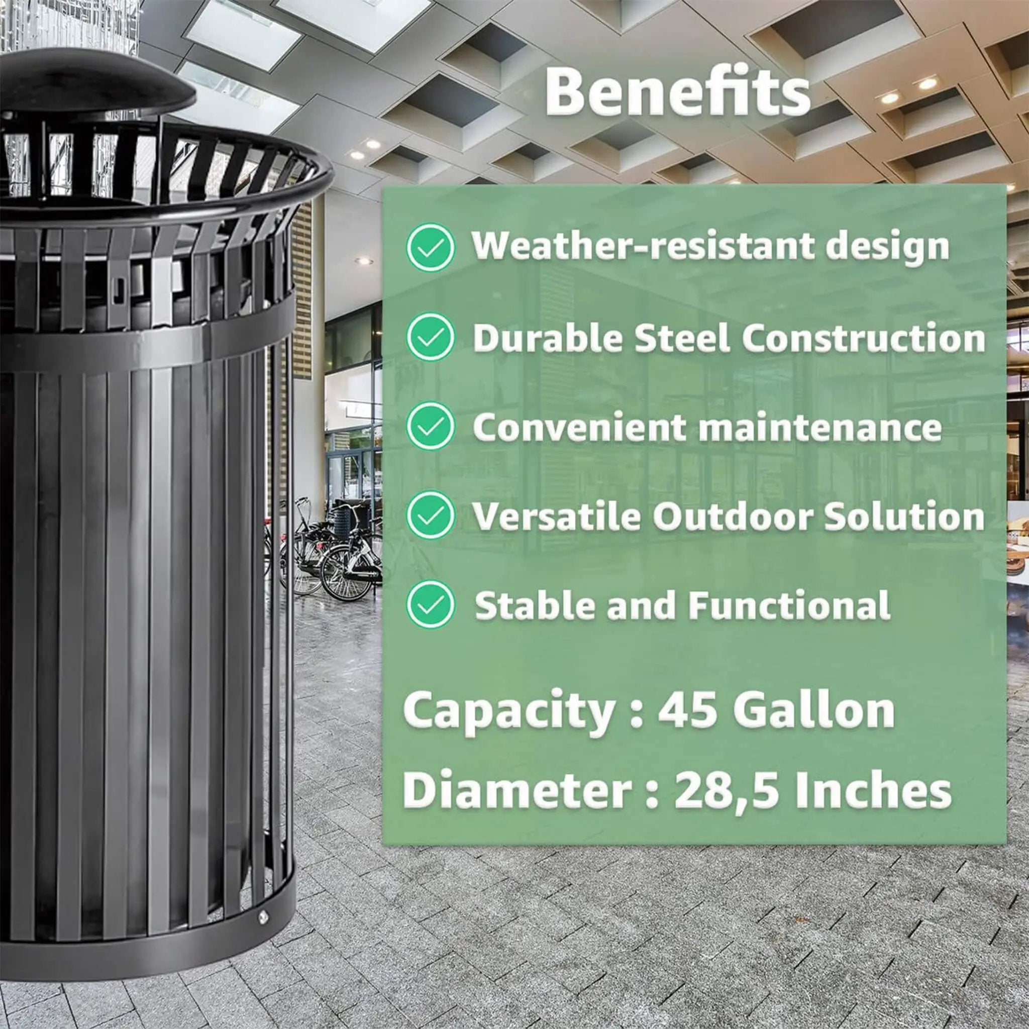 45-Gallon Heavy-Duty Commercial Round Waste Bin With Rain Bonnet Lid (SAK94380) by SAKSBY WHOLESALE