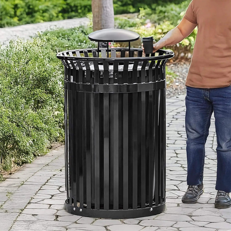 45-Gallon Heavy-Duty Commercial Round Waste Bin With Rain Bonnet Lid (SAK94380) by SAKSBY WHOLESALE