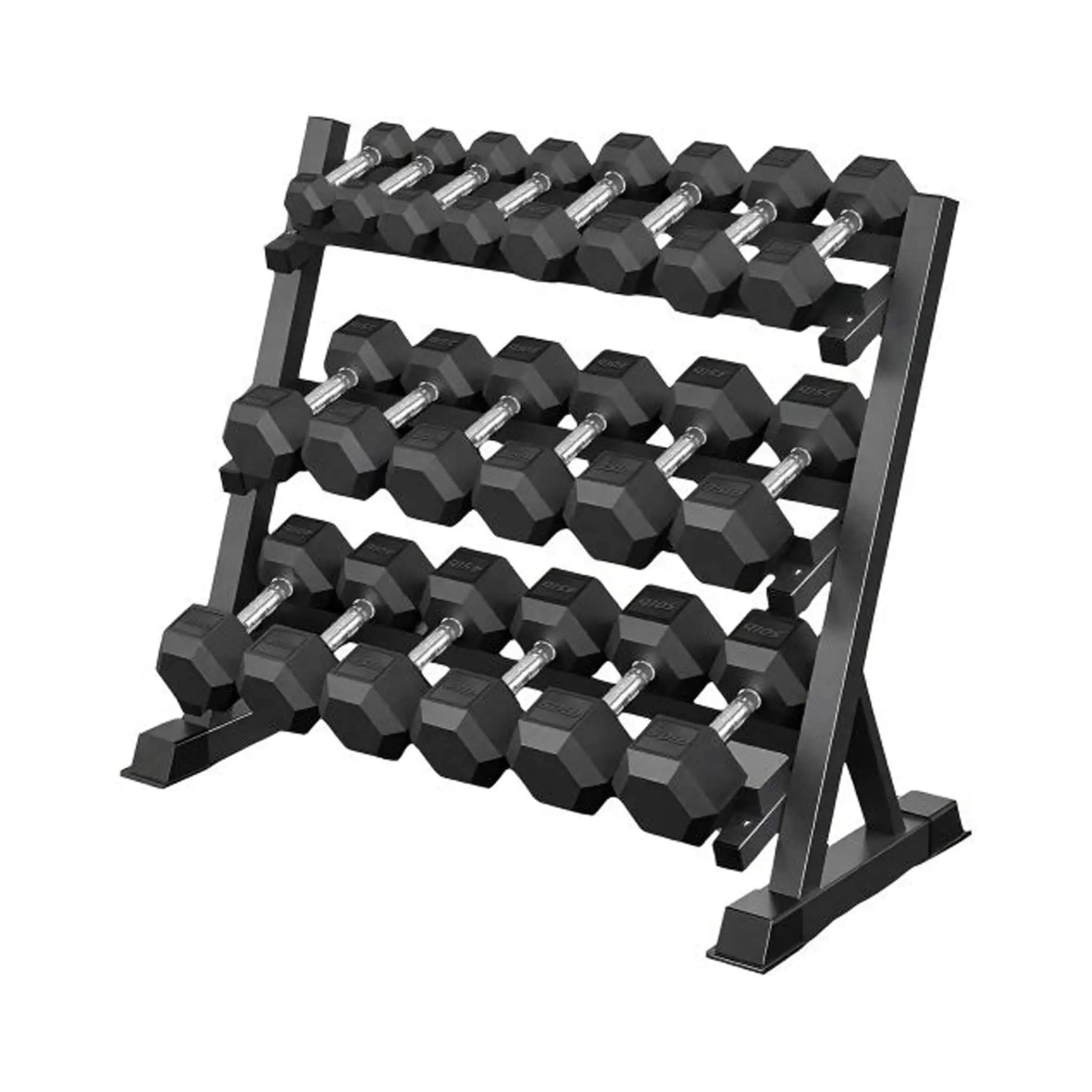Rovix 450-Pounds Rubber Hex Dumbbell Set With Rack (SAK90714) by SAKSBY WHOLESALE