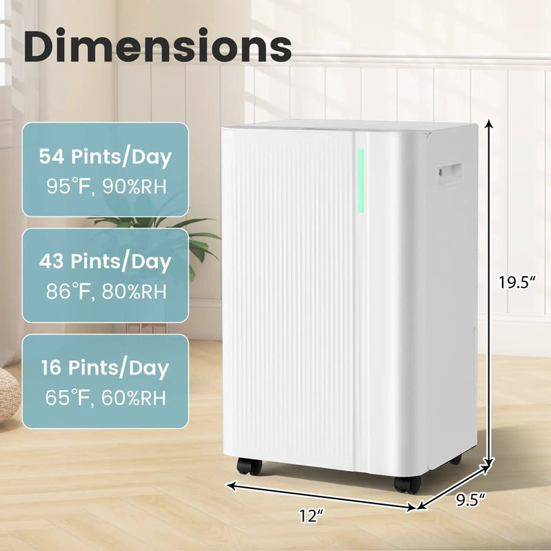 4500 Sq.Ft 54 Pints Dehumidifier with Drain Hose for Home-White by DirectDeals