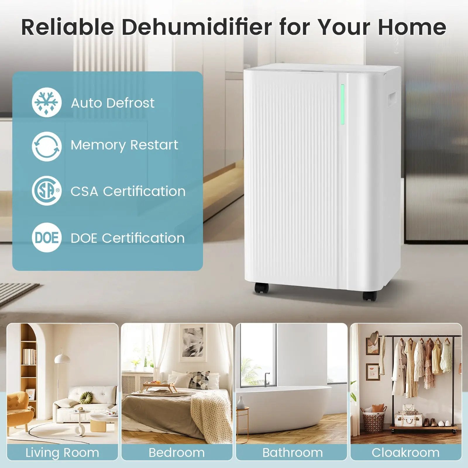 4500 Sq.Ft 54 Pints Dehumidifier with Drain Hose for Home-White by DirectDeals