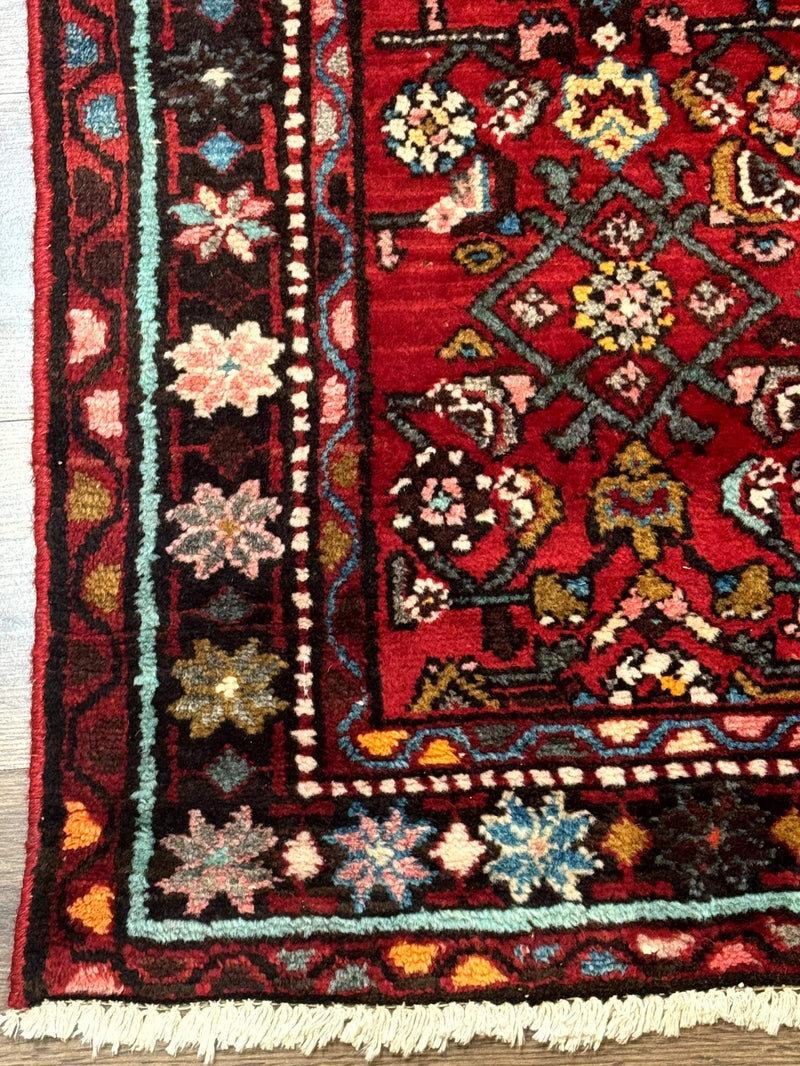 Red Persian Rug 4x7, Village Rug, Wool Vintage Carpet by Jewel Rugs