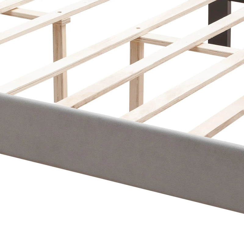 Queen Platform Upholstered Bed Button Tufted With Curve Design, Strong Wood Slat Support - Gray by HouseOfZazla