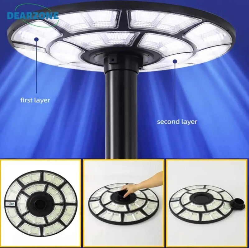4500W Solar Outdoor Light Round 360° Wide Angle UFO Garden Pole And Wall Street Lights with Remote by Outdoor Solar Outlet