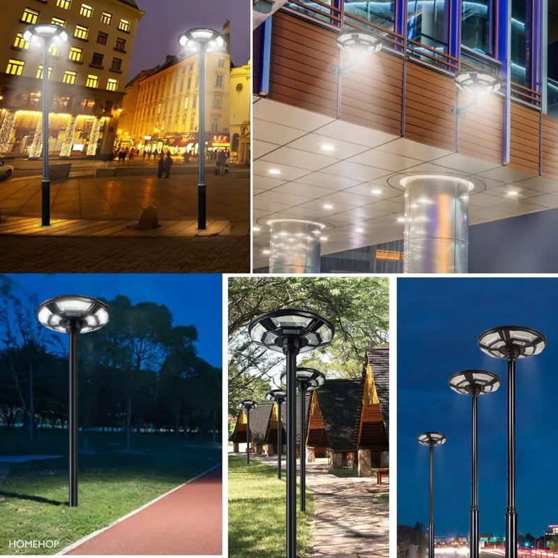 4500W Solar Outdoor Light Round 360° Wide Angle UFO Garden Pole And Wall Street Lights with Remote by Outdoor Solar Outlet