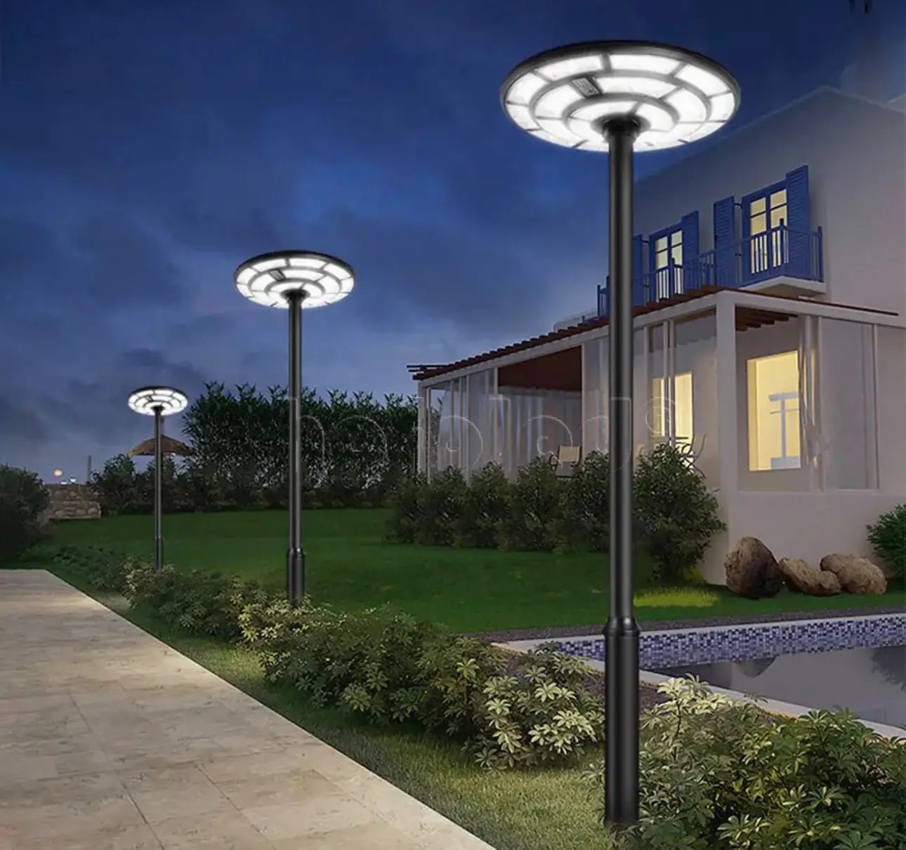 4500W Solar Outdoor Light Round 360° Wide Angle UFO Garden Pole And Wall Street Lights with Remote by Outdoor Solar Outlet