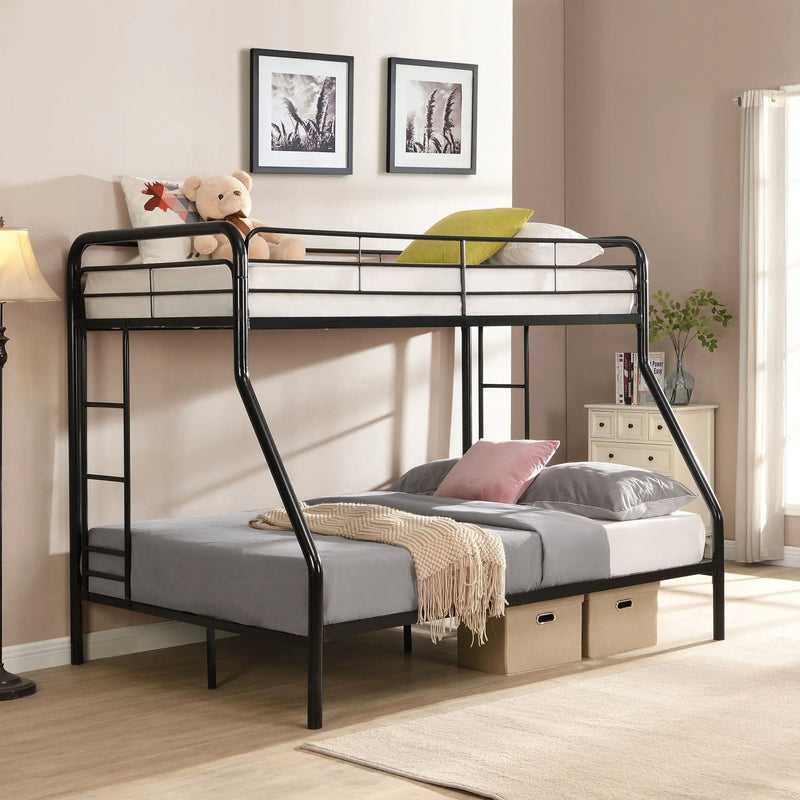 Modern Twin Over Full Metal Bunk Bed With Trundle And Dual Side Ladder And Metal Design - Black / Brown by Unique Piece Furniture