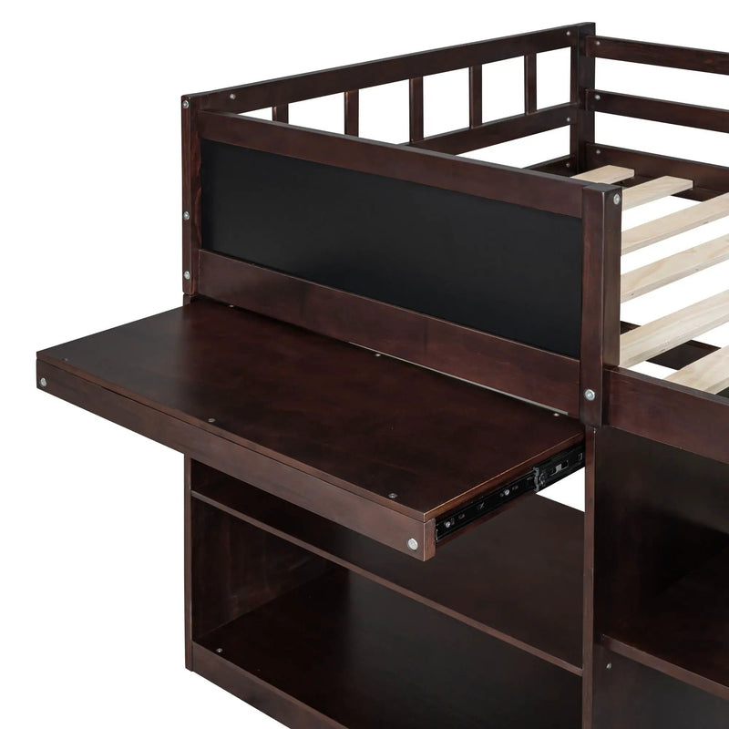 Low Loft Bed With Rolling Desk, Shelf And Drawers by HouseOfZazla