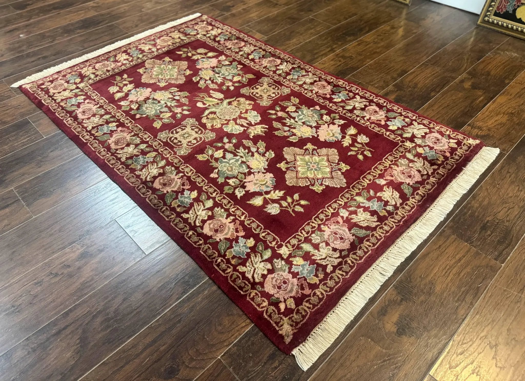 Indo Persian Kerman Rug 4x6, Burgundy, Floral by Jewel Rugs