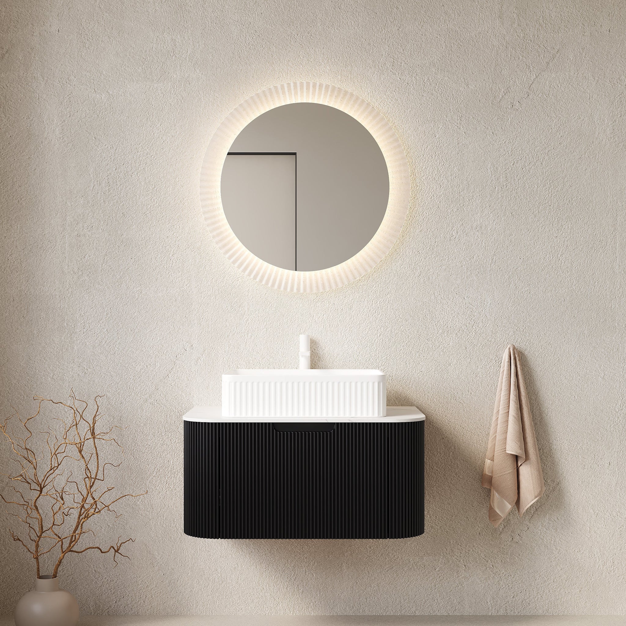 DINA 30" Bathroom Vanity & Sink, Floating Curved Edges Storage Cabinet by HouseOfZazla