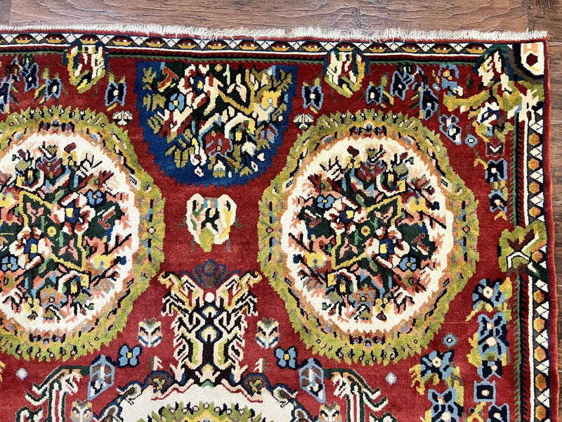 Persian Bakhtiari Rug 5x8, Wool Hand Knotted Antique Carpet, Red, Floral Oriental Rug, 5 x 8 Medium Sized Rug by Jewel Rugs