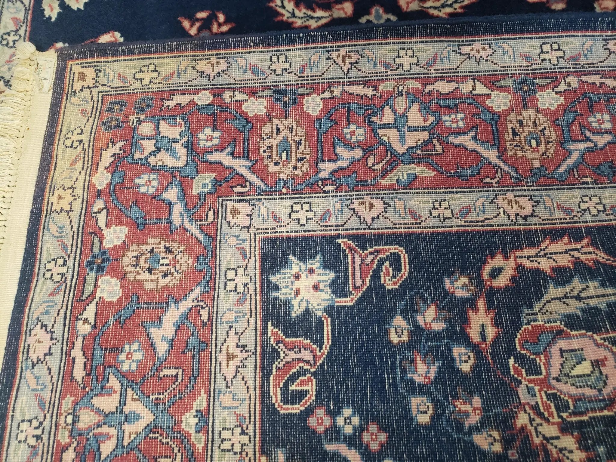 Dark Blue Indo Persian Rug 4x6, Medium Size Hand Knotted Oriental Carpet, Traditional Floral Indian Rug, Blue and Red Entryway Rug, Wool Rug by Jewel Rugs
