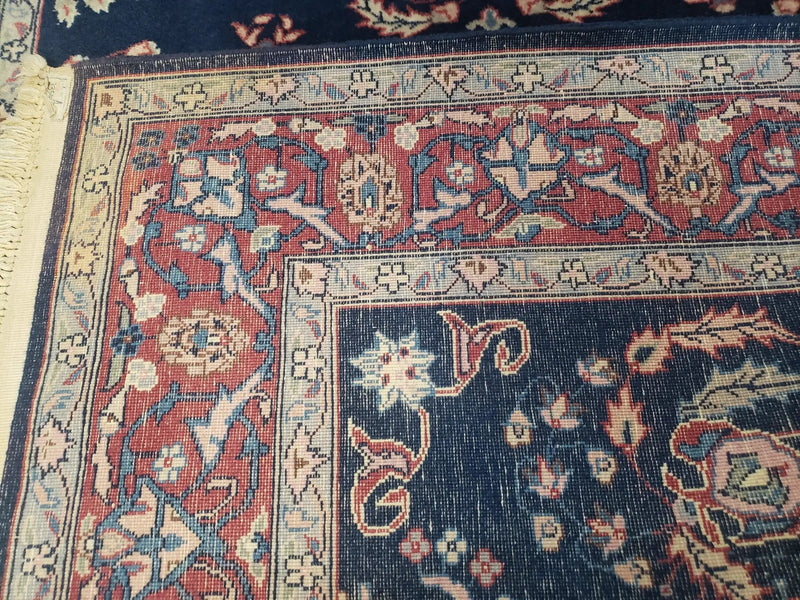 Dark Blue Indo Persian Rug 4x6, Medium Size Hand Knotted Oriental Carpet, Traditional Floral Indian Rug, Blue and Red Entryway Rug, Wool Rug by Jewel Rugs