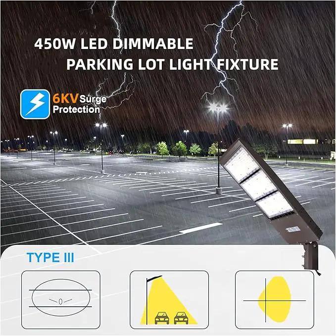 450W Dimmable LED Parking Lot Light Hard Wire 5000K Daylight 63000LM 140lm/w, Outdoor LED Shoebox Lights, UL/DLC Commercial Lighting Fixture by Outdoor Solar Outlet