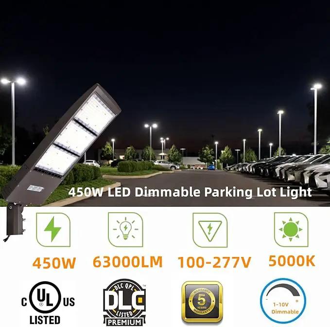 450W Dimmable LED Parking Lot Light Hard Wire 5000K Daylight 63000LM 140lm/w, Outdoor LED Shoebox Lights, UL/DLC Commercial Lighting Fixture by Outdoor Solar Outlet