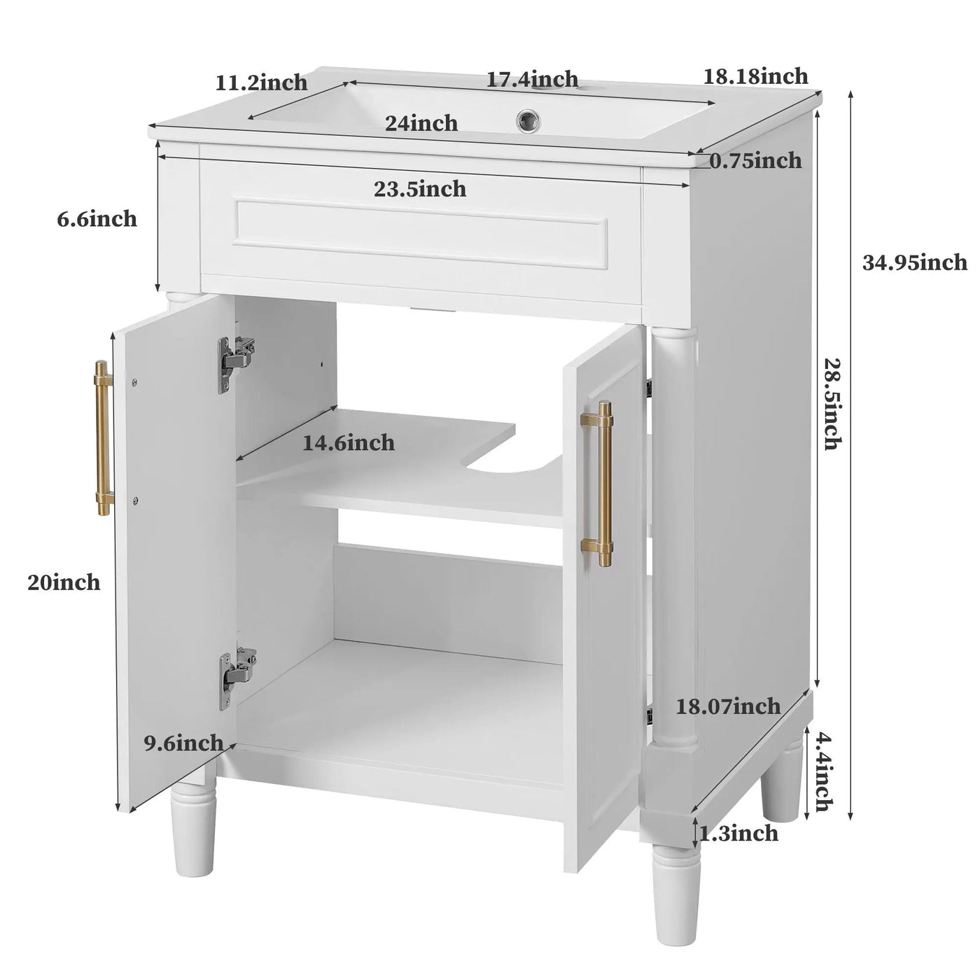 Bathroom Vanity With Integrated Sink, 2 Door Cabinet, Single Sink For Small To Medium Bathrooms by Unique Piece Furniture