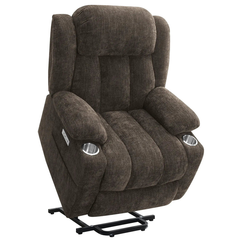 Houston Upholstered Power Lift Recliner Chair Dark Brown by Unique Piece Furniture