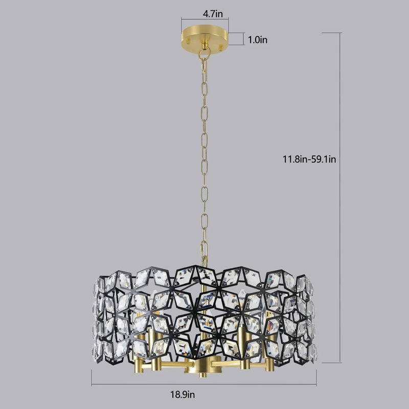 19" Geometric Crystal and Black Gold Round Pendant Chandelier by HouseOfZazla