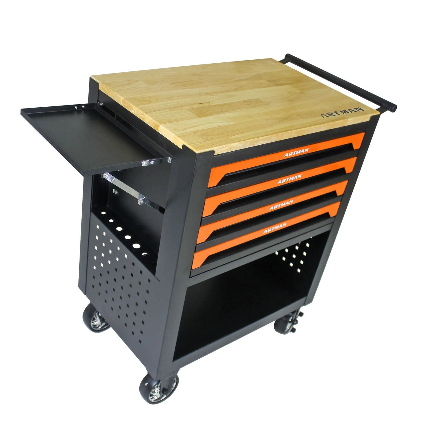 4 Drawers Multifunctional Tool Cart With Wheels And Wooden Top by HouseOfZazla