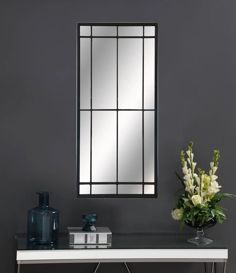 Annetta 24 x 52 Inch Window Pane Wall Mirror Black by Unique Piece Furniture