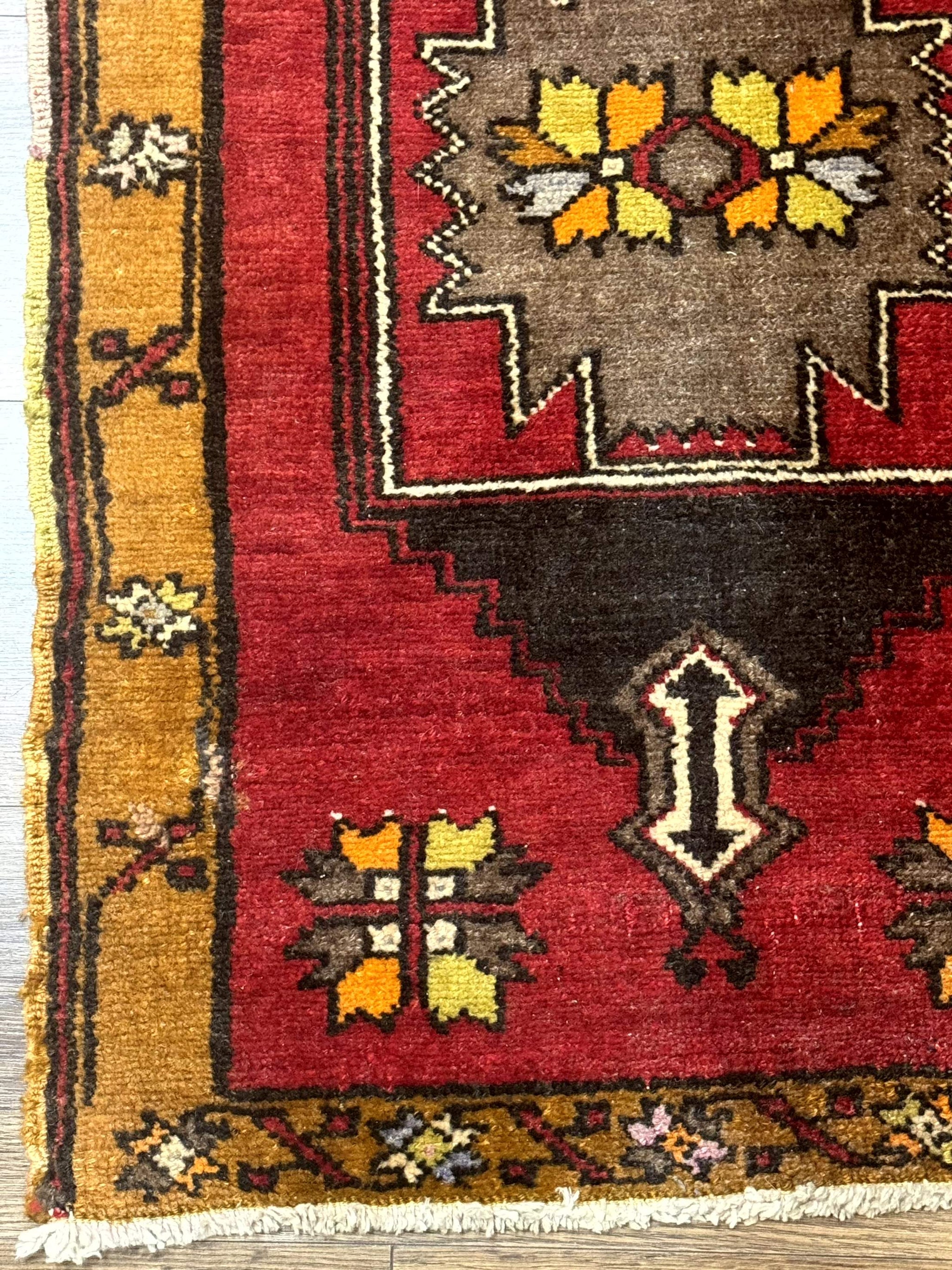 Turkish Yastik Rug 2x3, Geometric Medallion, Small Turkish Wool Rug, Red by Jewel Rugs