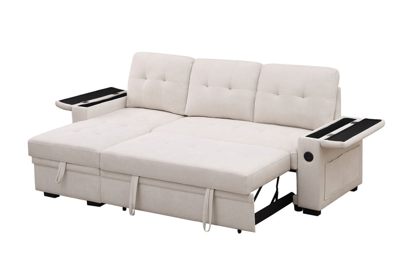 Ashlyn II - 84"W Woven Fabric Reversible Sleeper Sectional Sofa with Storage Chaise by HouseOfZazla