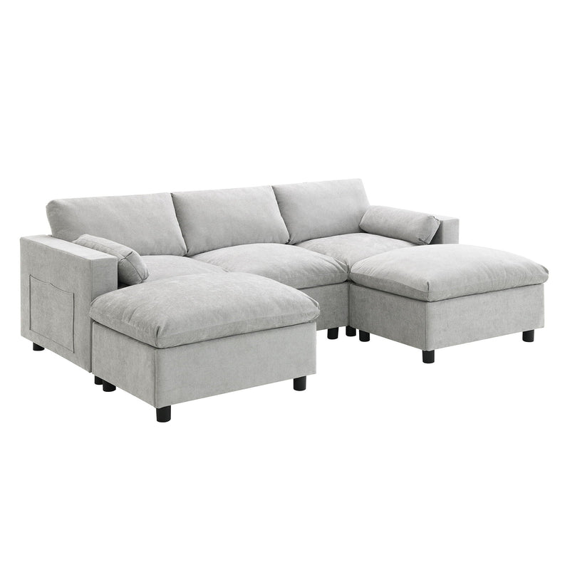 Modular Sectional With Storage Pockets, 5 Seat U Shaped Couch Set With Pillows, Free Combination Modern Cloud Sofa With 2 Movable Ottoman by HouseOfZazla