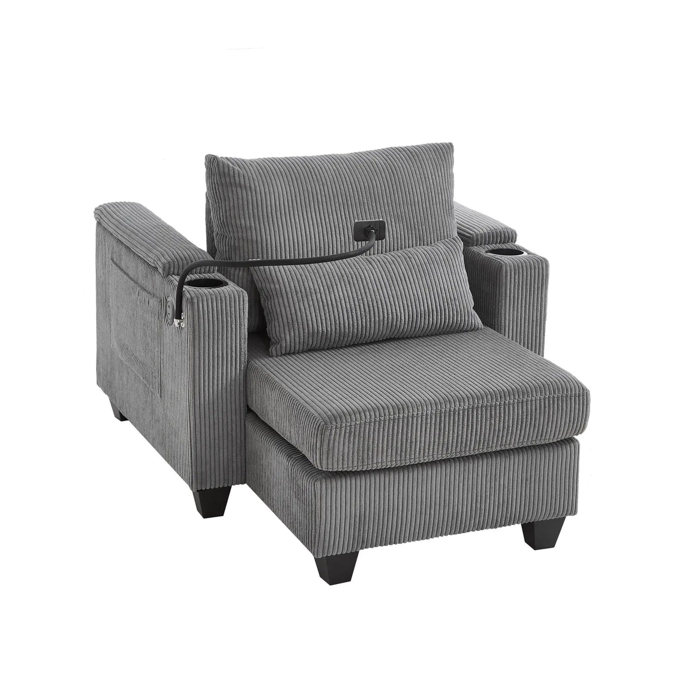 Convertible Chaise Lounge Sofa Chair With USB Ports, Cup Holders, Phone Holder And Storage by HouseOfZazla