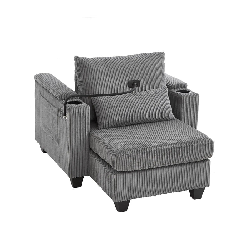Convertible Chaise Lounge Sofa Chair With USB Ports, Cup Holders, Phone Holder And Storage by HouseOfZazla