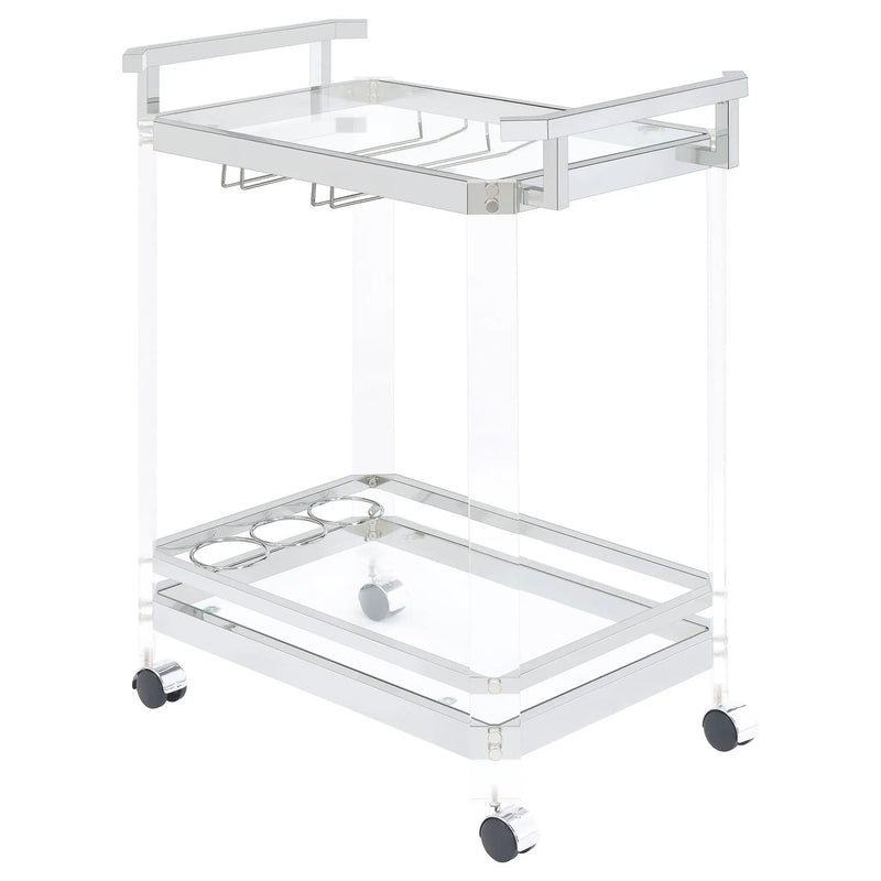 Jefferson 2-tier Glass Shelf Acrylic Bar Cart Chrome by Unique Piece Furniture