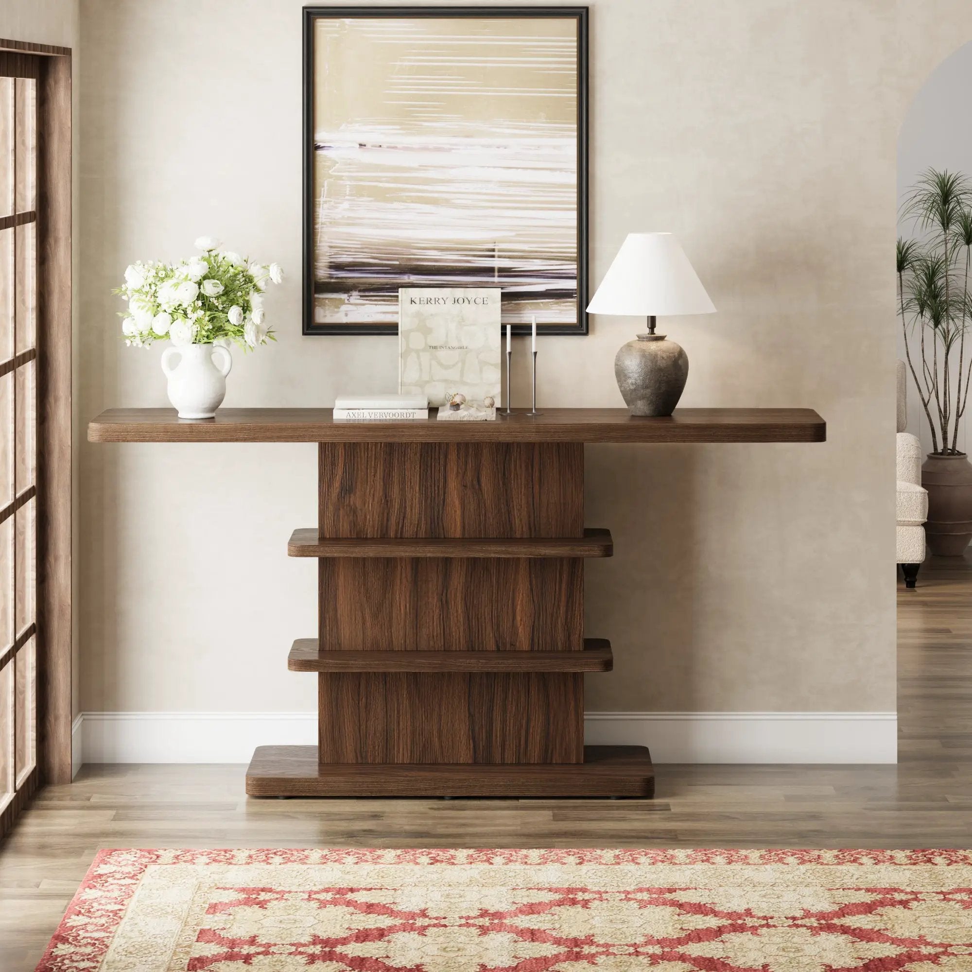 63" Vintage Narrow Console Table with 2 Tier Open Storage Shelves by HouseOfZazla
