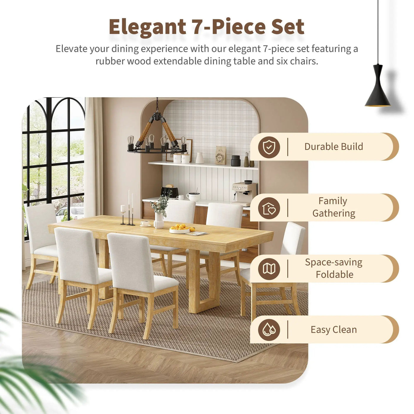Topmax - 7 Piece Traditional Extendable Dining Table Set With Butterfly Leaf And 6 Upholstered Dining Table Set by Unique Piece Furniture