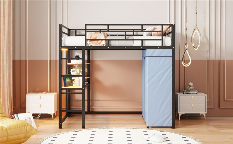 Loft Bed With Desk, Shelves, Power Outlet, LED Light And Wardrobe by HouseOfZazla