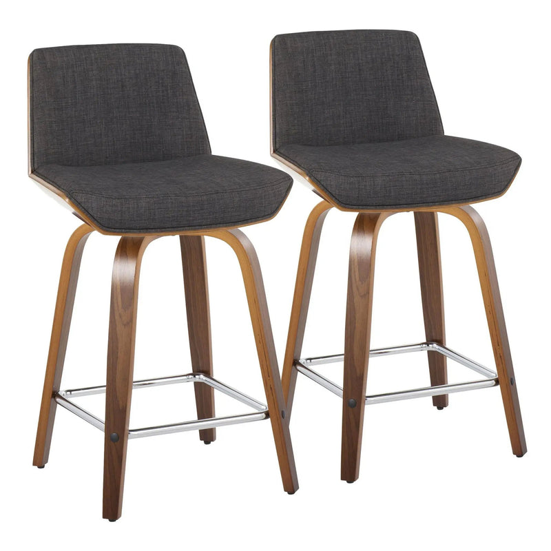 Corazza - Mid Century Modern Fixed Height Counter Stool With Swivel With Square Footrest (Set of 2) by HouseOfZazla