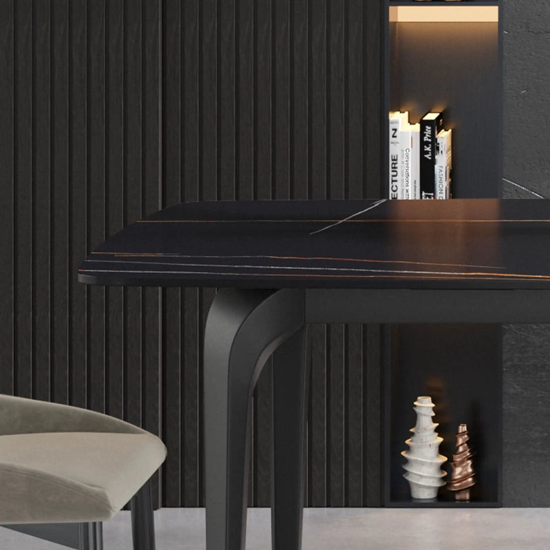 70.87" Modern Artificial Stone Curved Metal Leg Dining Table, Can Accommodate 6-8 People by HouseOfZazla