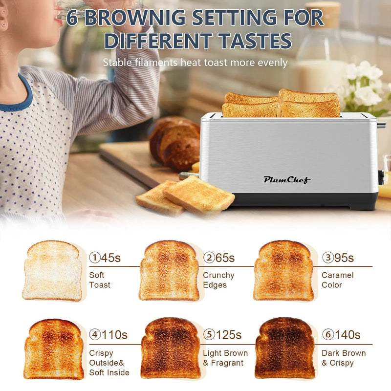 4-Slice Extra Wide Long Slot Stainless Steel Toaster by HouseOfZazla