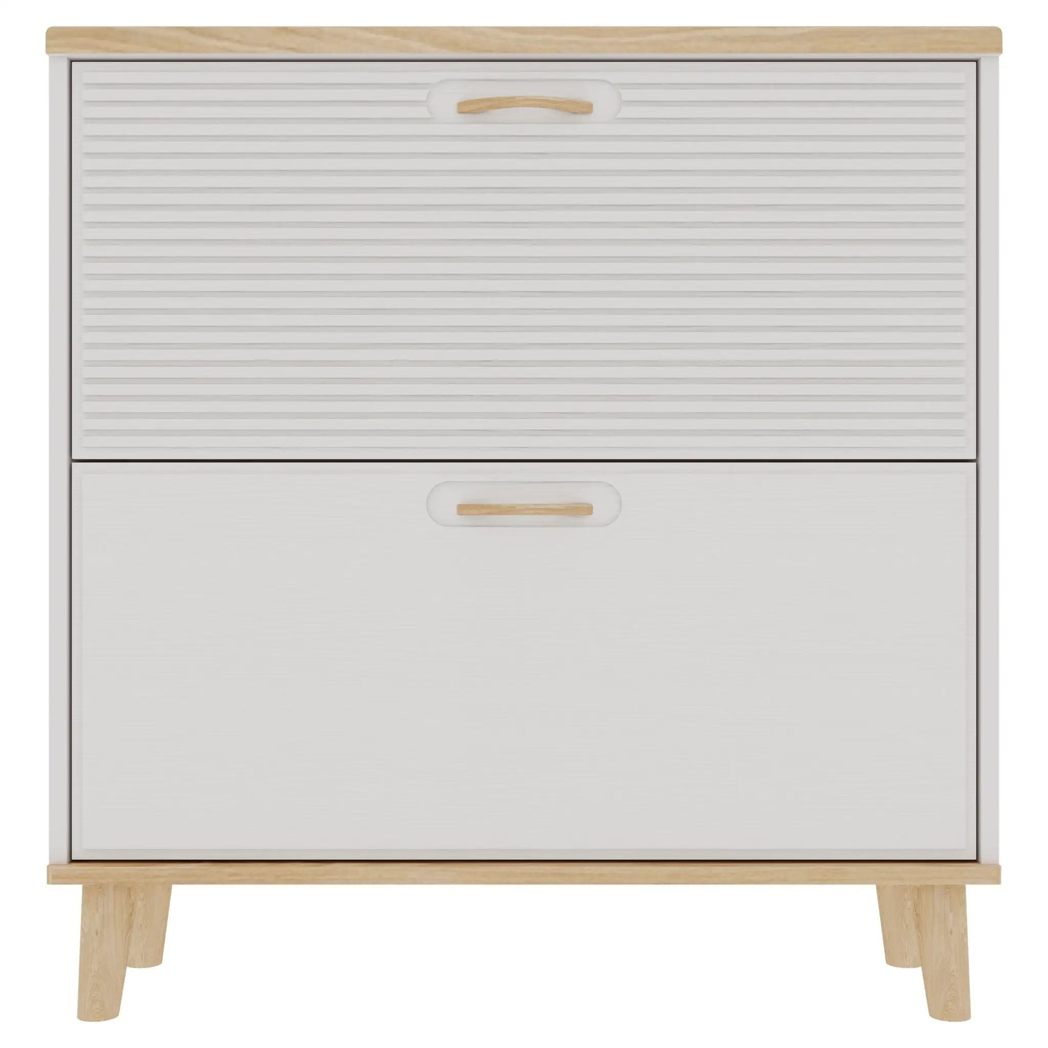 Narrow - Entryway Shoe Storage Cabinet With 2 Flip Drawers Legs - Natural / White by HouseOfZazla