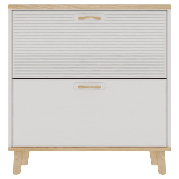 Narrow - Entryway Shoe Storage Cabinet With 2 Flip Drawers Legs - Natural / White