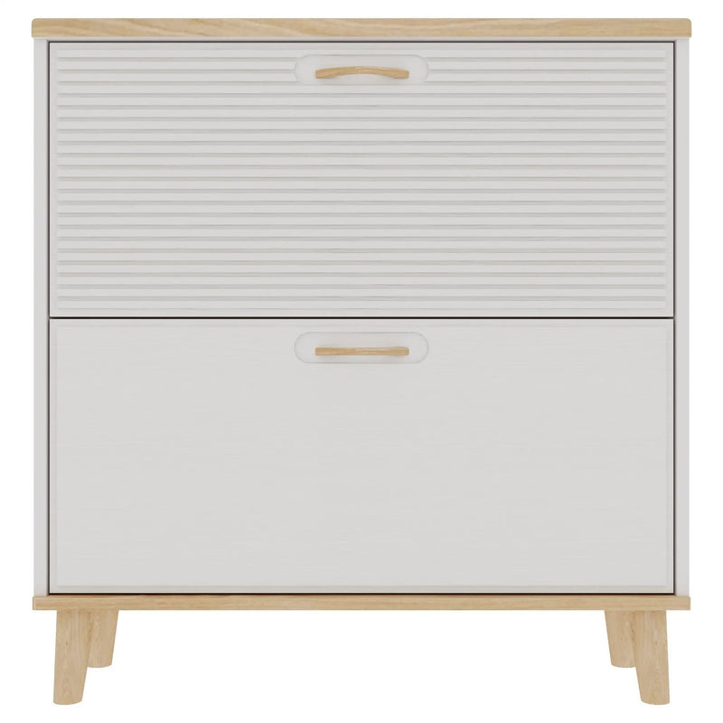 Narrow - Entryway Shoe Storage Cabinet With 2 Flip Drawers Legs - Natural / White by HouseOfZazla