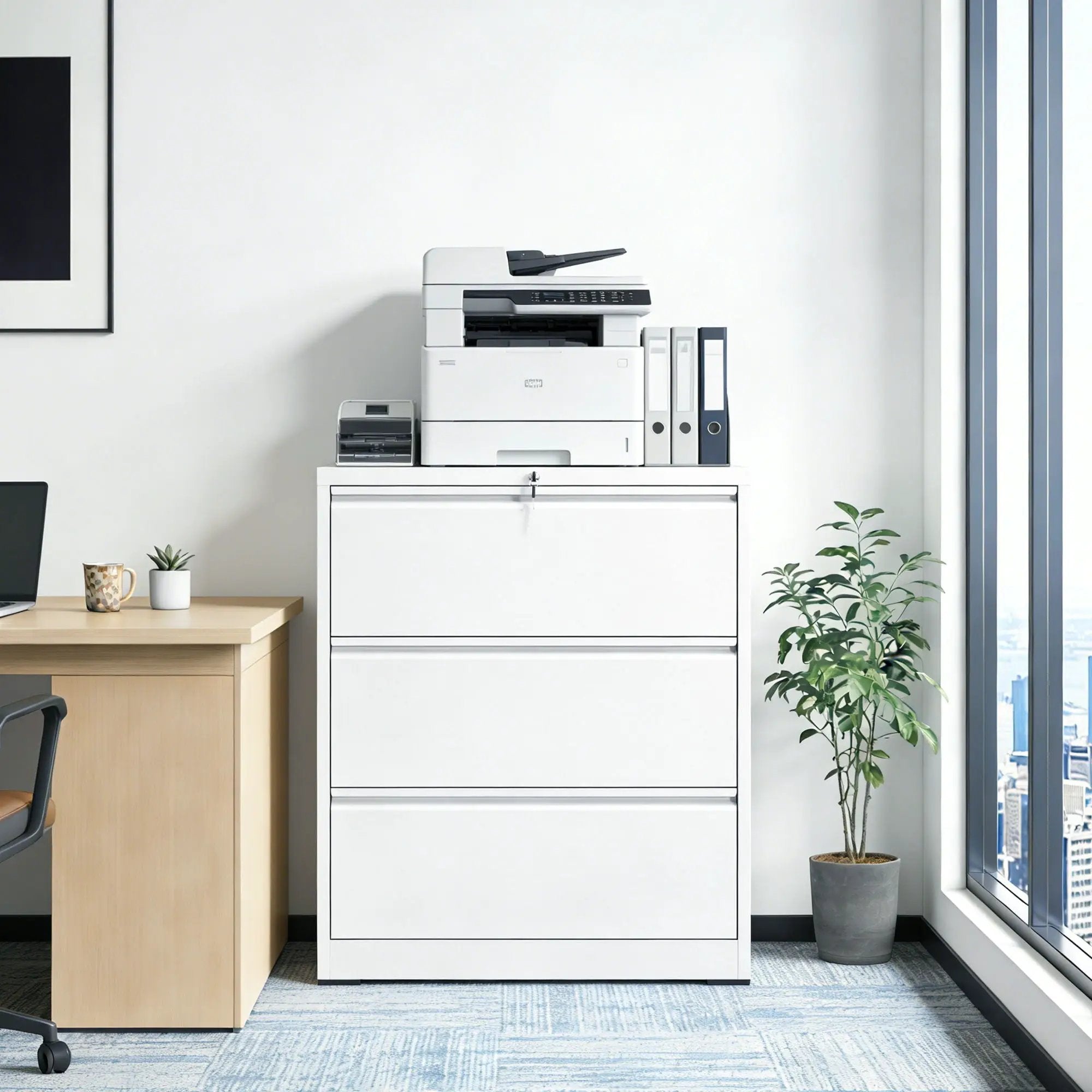 Lateral File Cabinet, Locking Heavy Duty, Anti-Tip Safety Interlock, Vertical Storage For Letter/Legal/A4 Files by Unique Piece Furniture