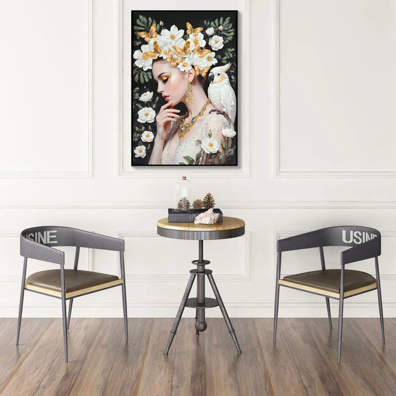 Beauty Posters Beauty Lady Wall Art And Floral Canvas Artwork For Living Room - Ivory / Gold by Unique Piece Furniture
