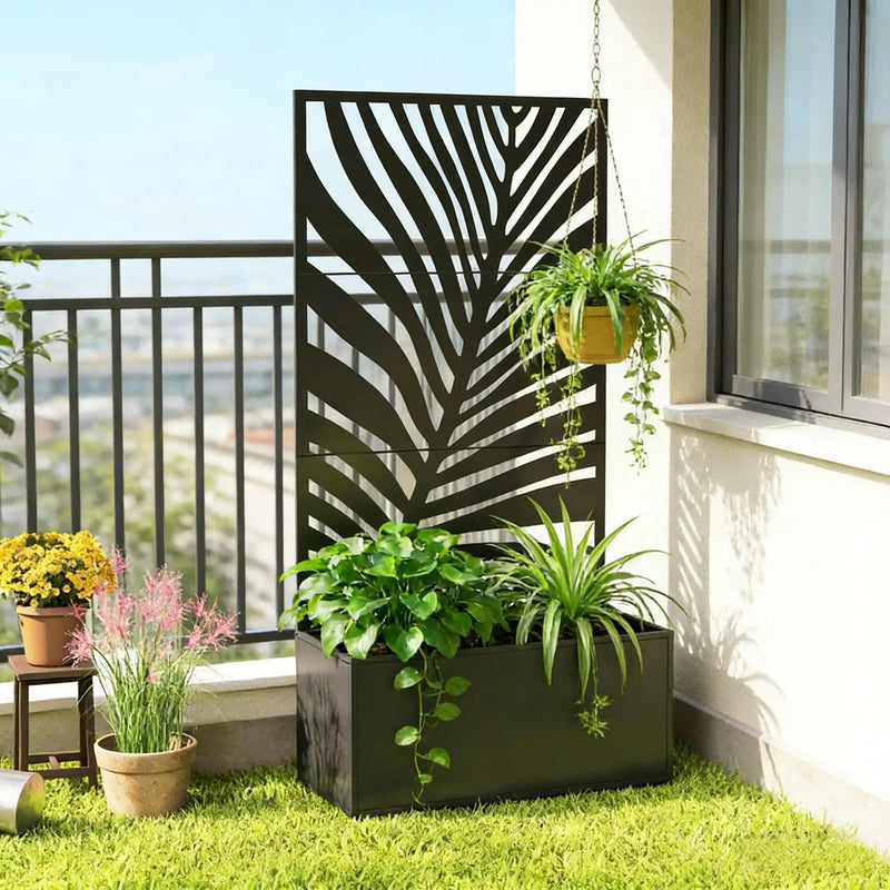Outdoor Raised Garden Bed with Privacy Screen and Metal Planter Box by HouseOfZazla