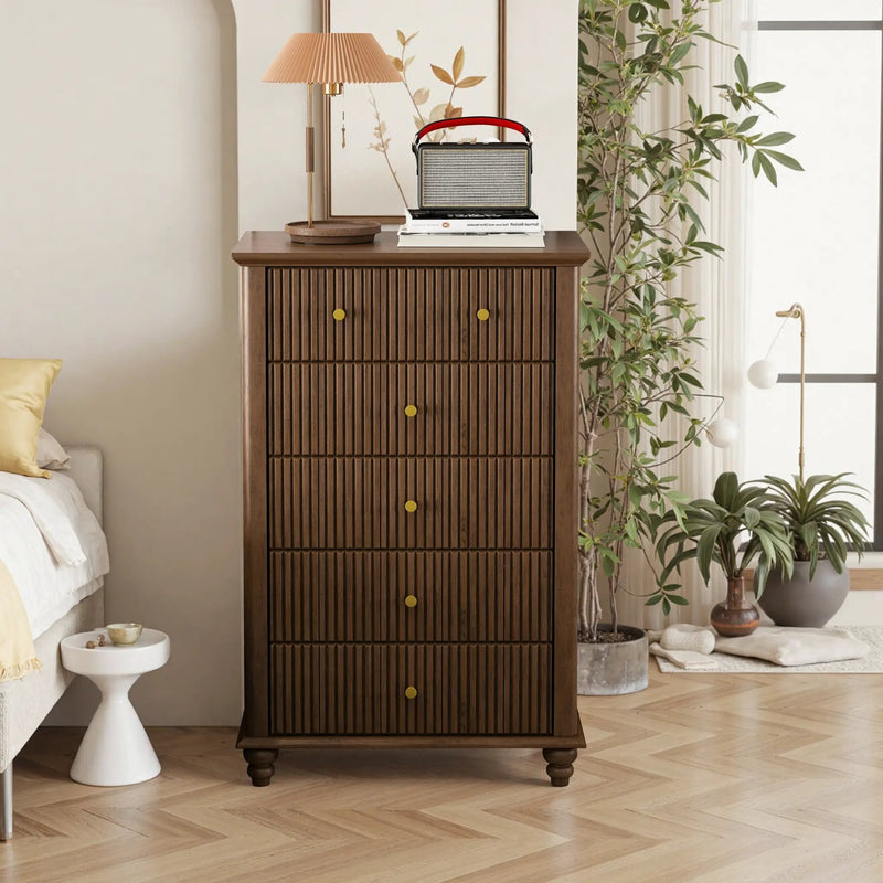 Fluted 5 Drawer Dresser, 45 Inch Tall Modern Chest of Drawers by HouseOfZazla
